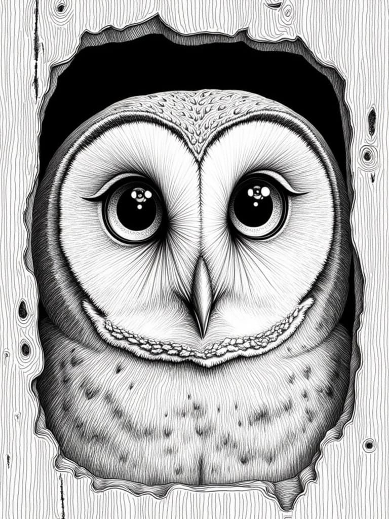 Realistic Owl Portrait in Monochromatic Pencil