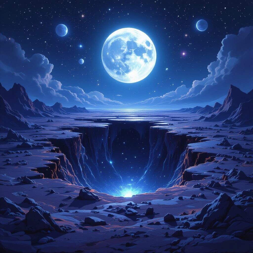 Cosmic Void Draws Stars in Moonlit Digital Painting