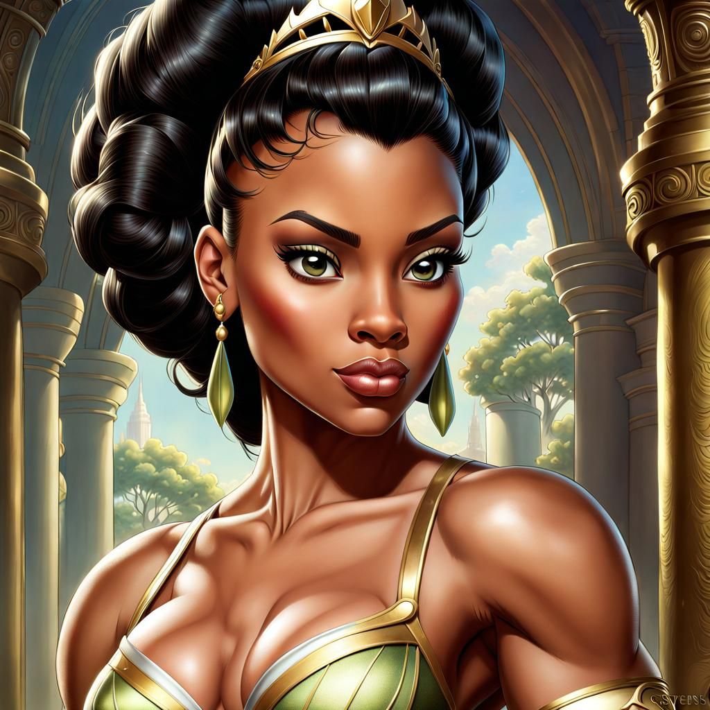 Muscular Warrior Princess Portrait in Digital Painting Style