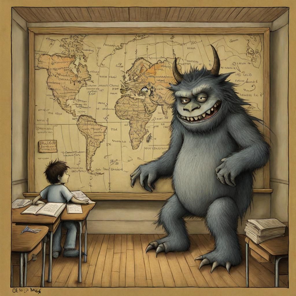 Monsters Cause Mischief in Schoolroom Illustration