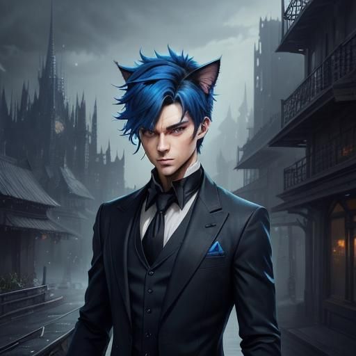 Charming Cyberpunk Feline Suited Boy in 8K