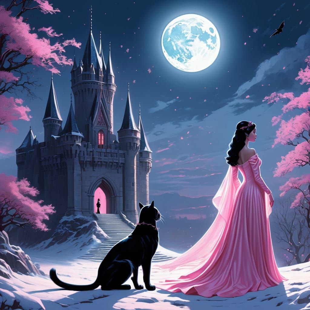 Gothic Princess with Pink Wings and Panther