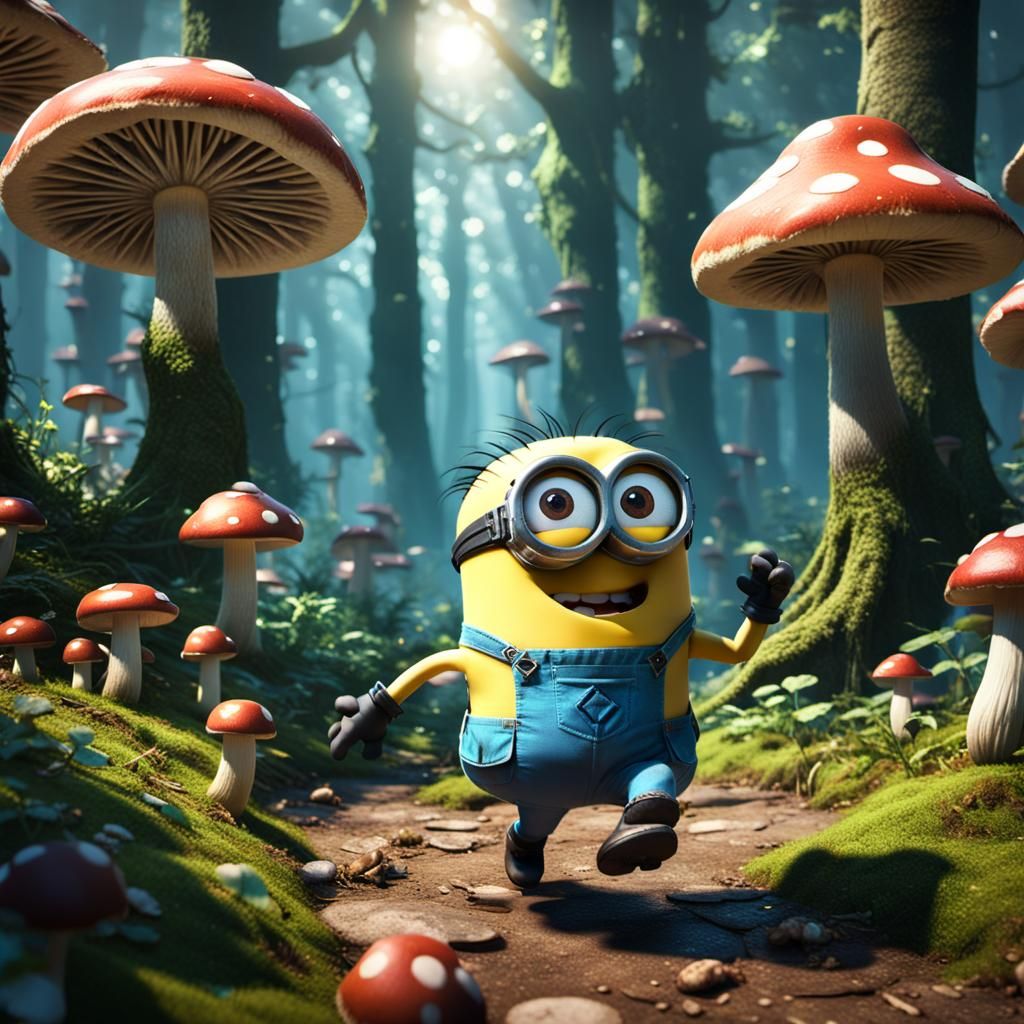 Minion Girl Dancing in Enchanted Forest: 3D Render