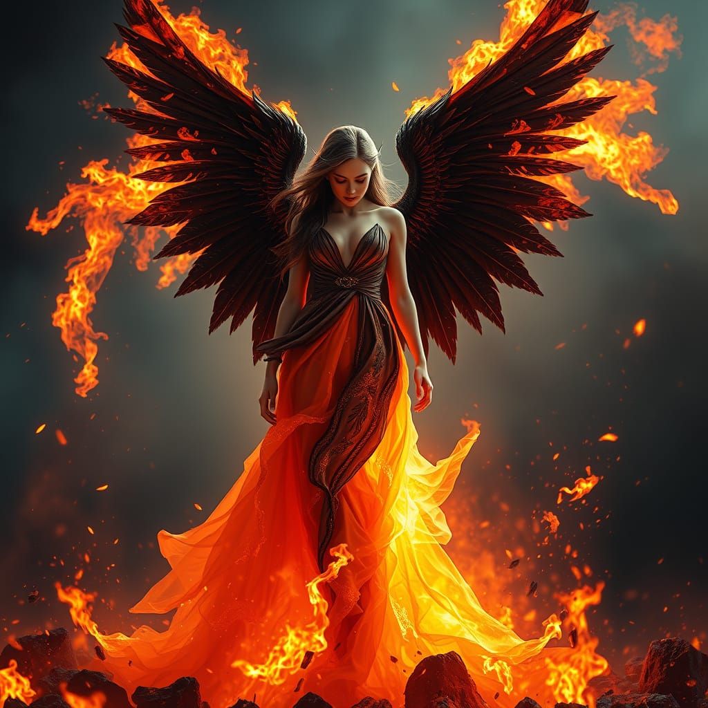 Surreal Fantasy Goddess Ignites the Night Sky