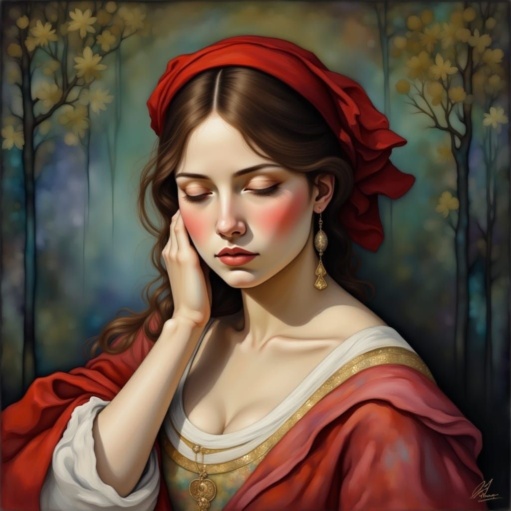 Romantic Gothic Blue Melancholy in the Style of 19th Century...