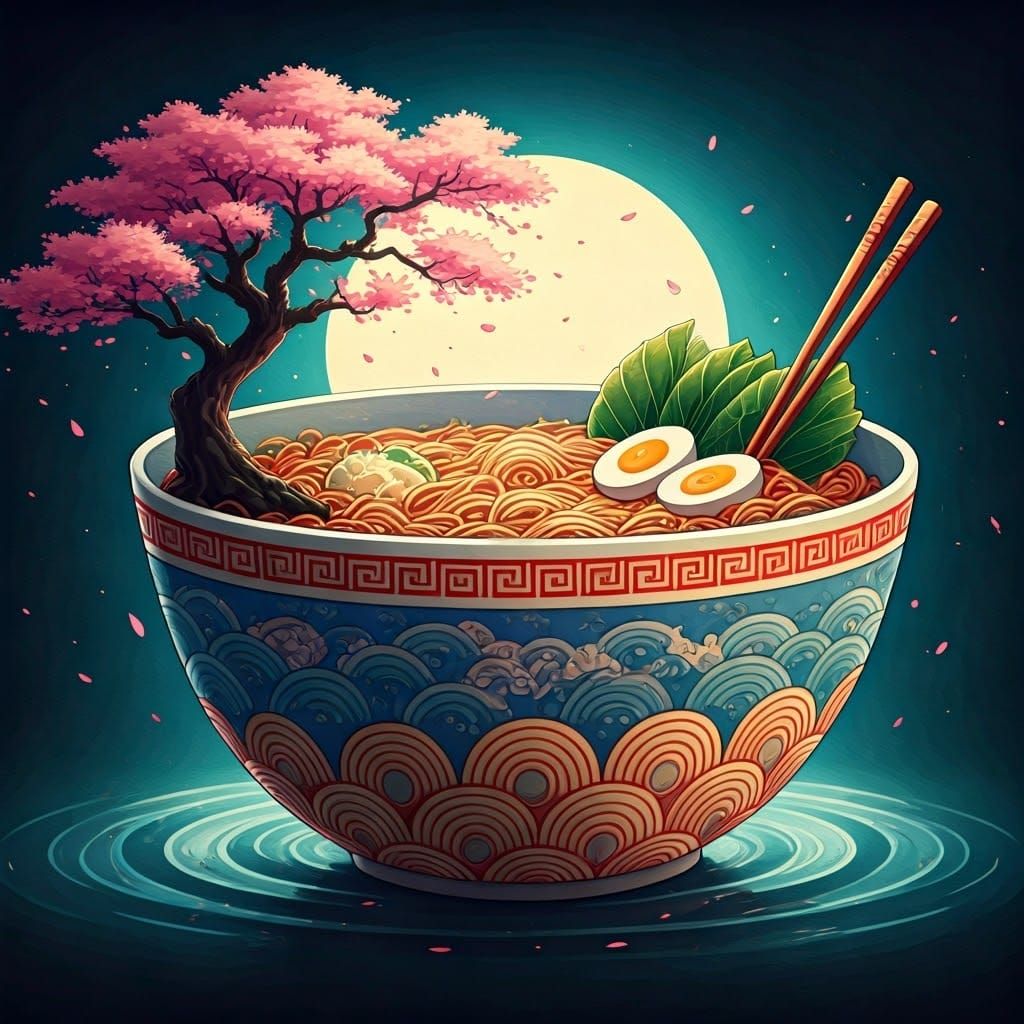 Fantasy Ramen Bowl in Watercolour Illustration