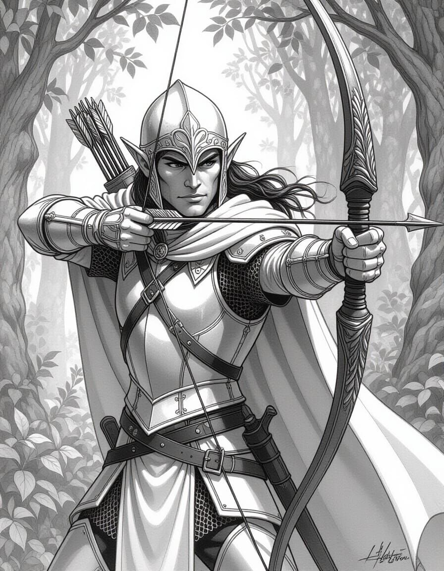 Elven Knight in Pencil Sketch Style