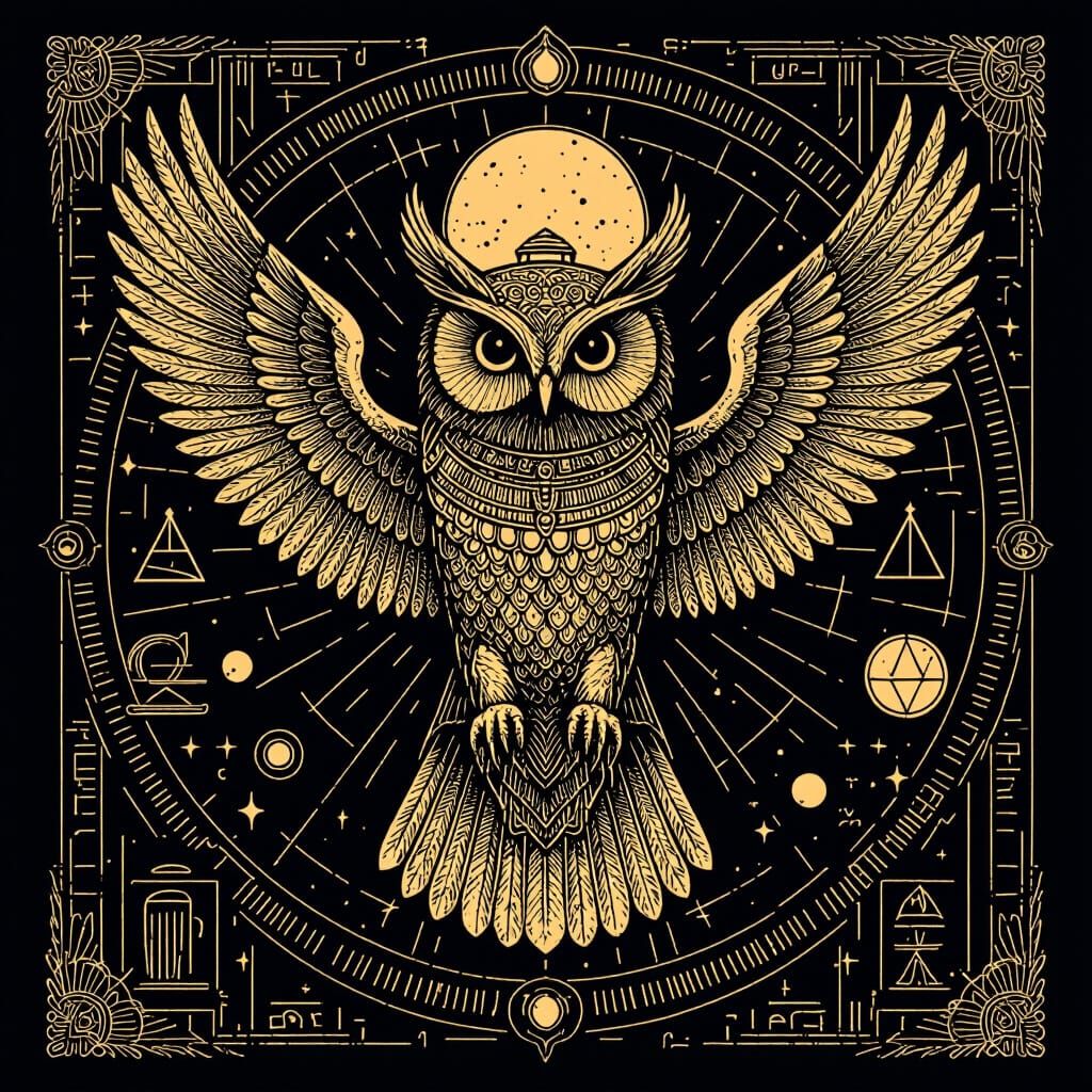 Hermes Trismegistus as Owl in Vintage Vector Style