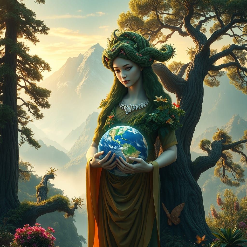 Serene Goddess of Nature in Lush Paradise