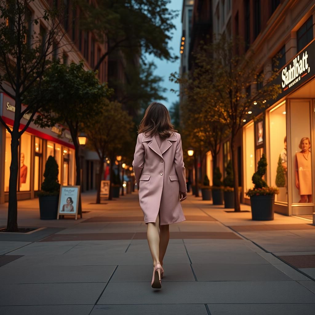 Photorealistic Woman Walks Alone at Dusk