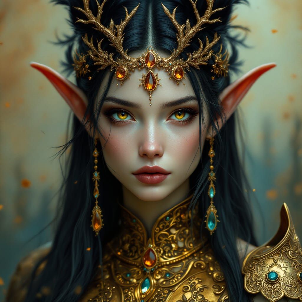 Elf with Amber Eyes and Golden Headpiece