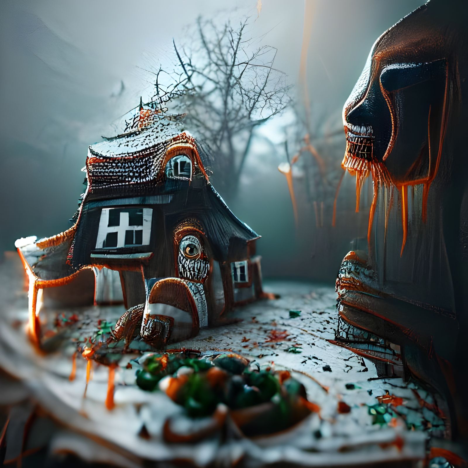 Creepy Haunted Gingerbread House: Digital Illustration