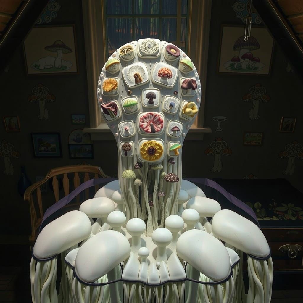 Enchanted Cabin Sanctuary in Whimsical Art Brut Style