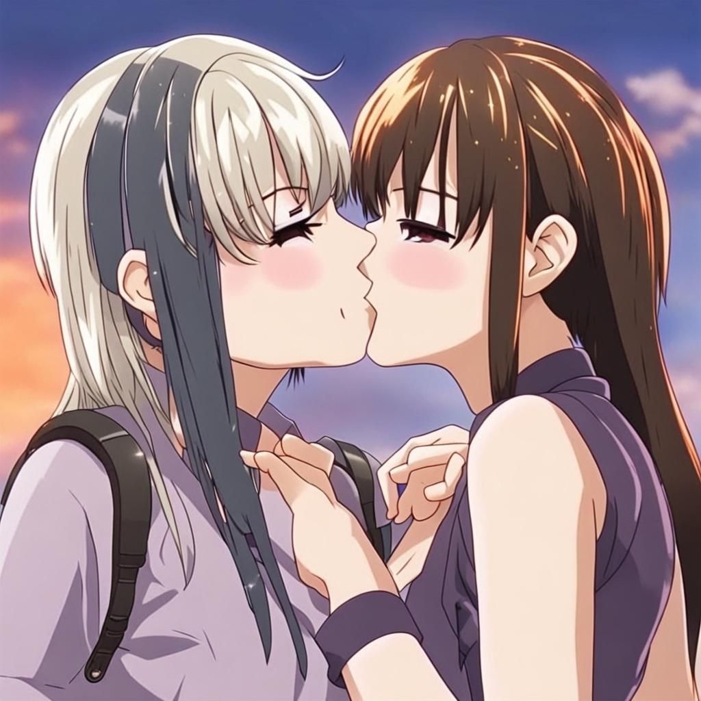 Anime Style: Two Women Kissing