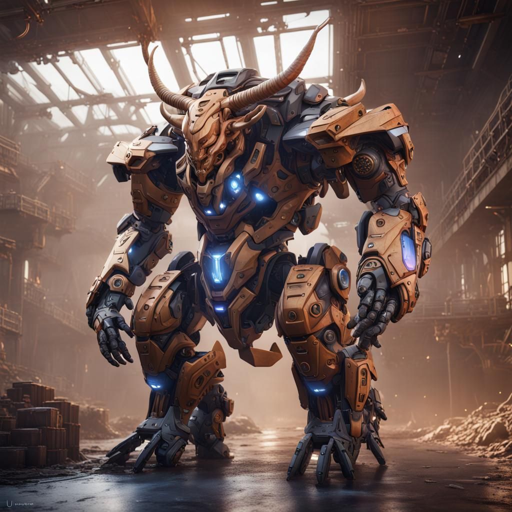 Hyper-Realistic Mecha Tauros in Detailed Matte Style