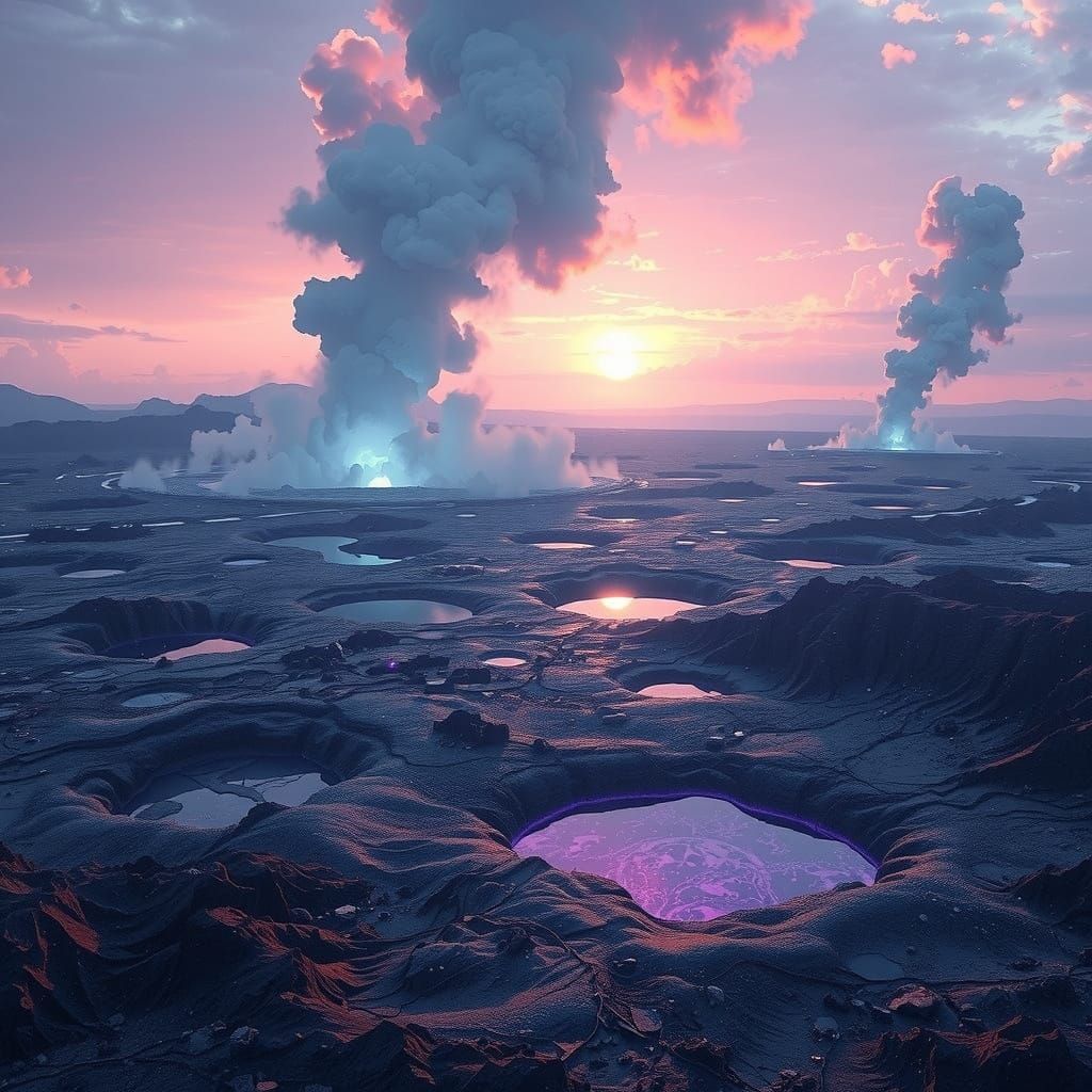 Volcanic Wasteland in Iridescent Hues
