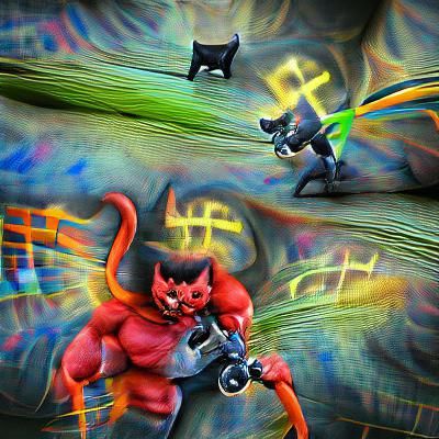 Cat Devil vs Cat Jesus in Abstract Anime Style