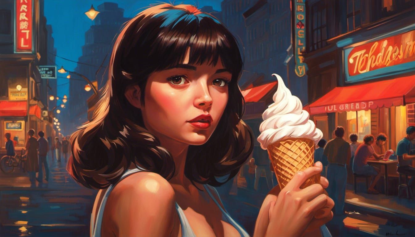 Beautiful girl eating ice cream