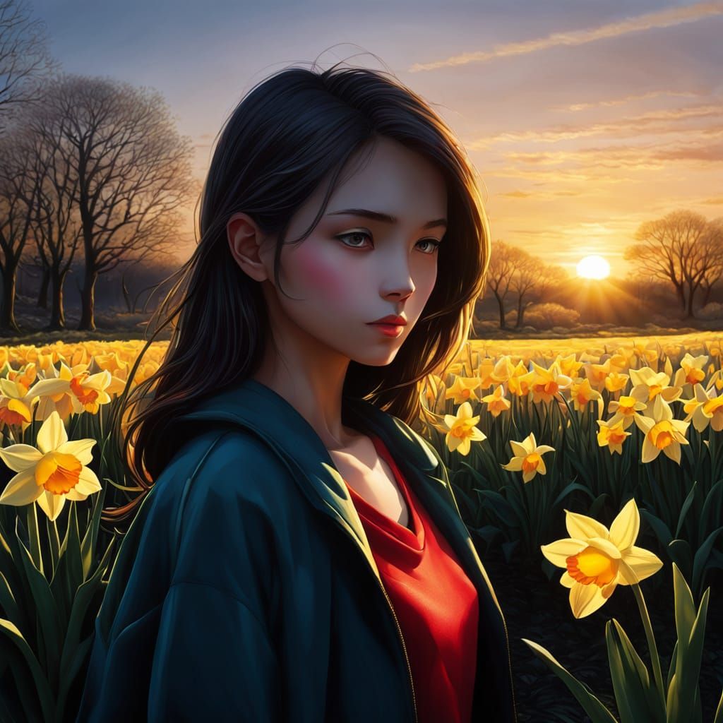 Dawn Goddess in Vibrant Floral Wonderland