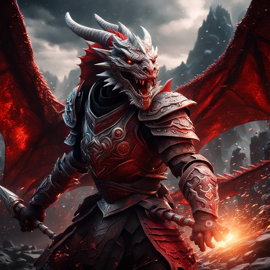 Dragonborn Warrior Roaring in Collapsing Time