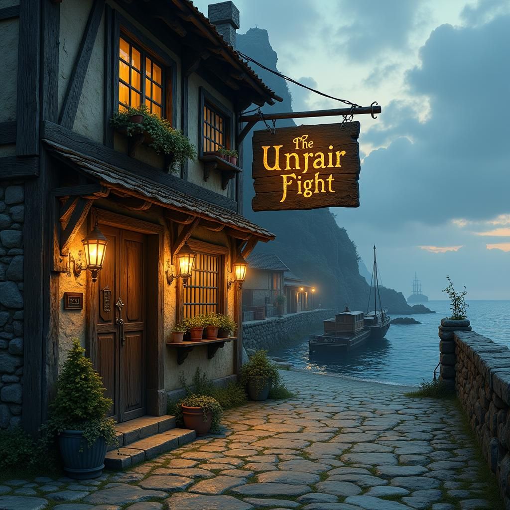 Rustic Harborside Pub in Cinematic Fantasy Style