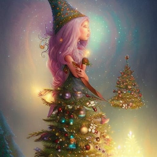 Gnomes Decorating Christmas Tree in Ethereal Style