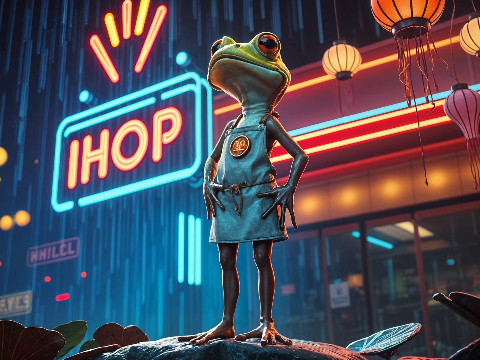 Toad-Frog Hybrid at IHOP Diner in Dreamlike Style