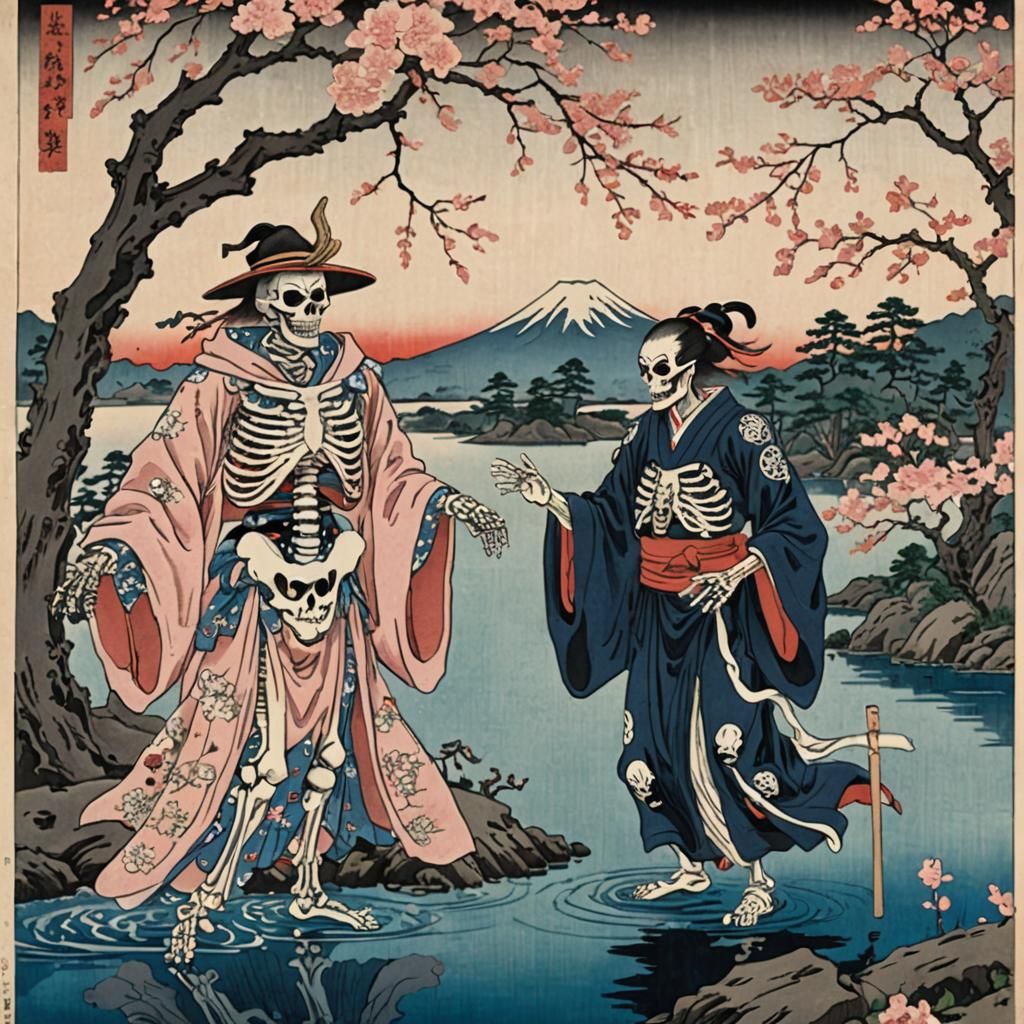 Ukiyo-e Kabuki Actors Playing Takiyasha and Skeleton Spectre