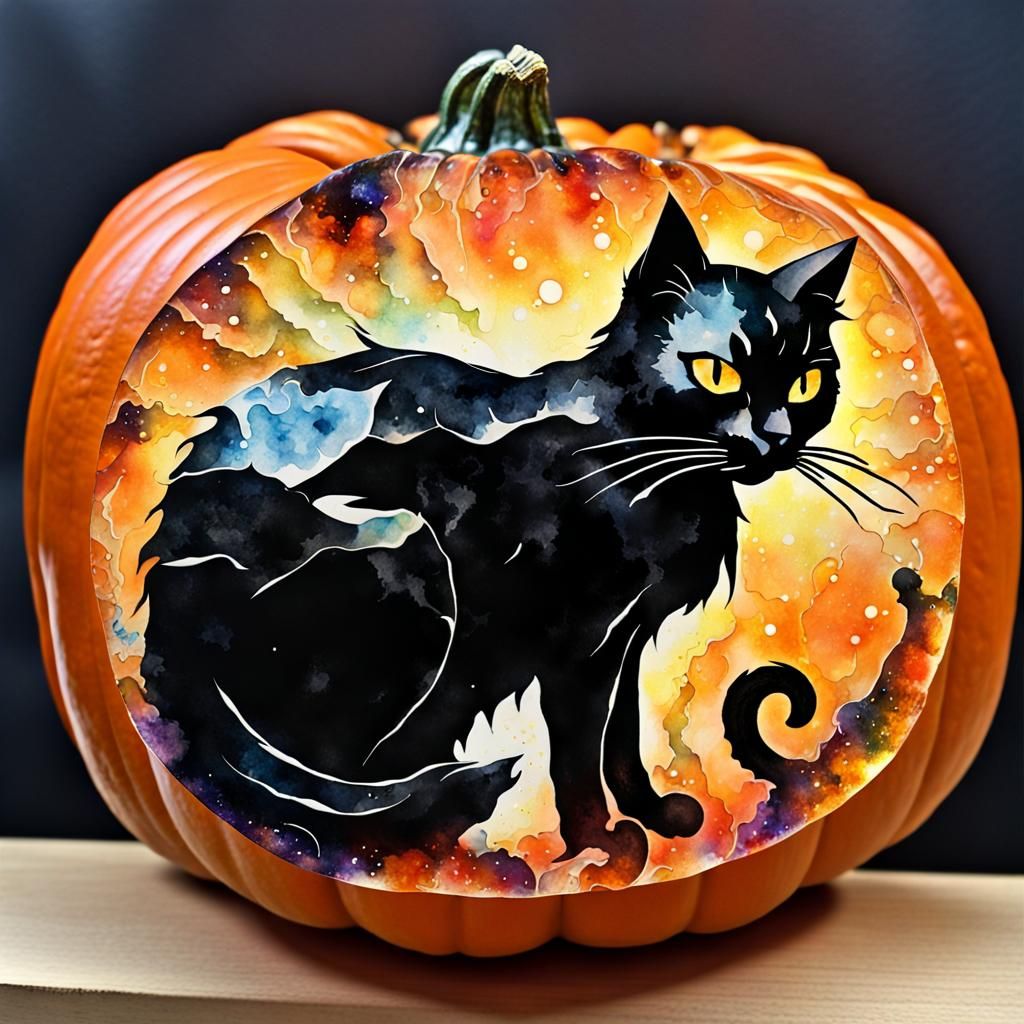Glass Black Cat Halloween Pumpkin Explosion
