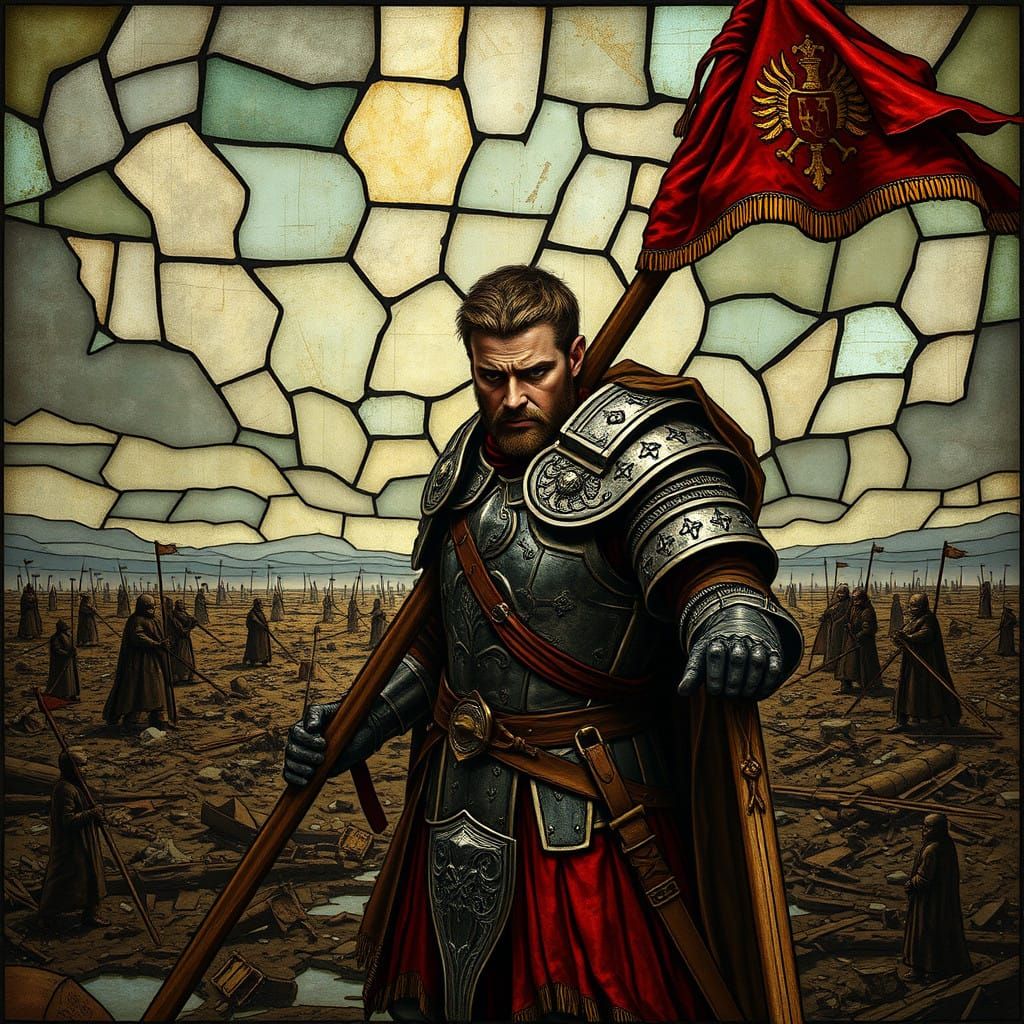 Medieval Warrior's Lament in a Stained Glass Splendor