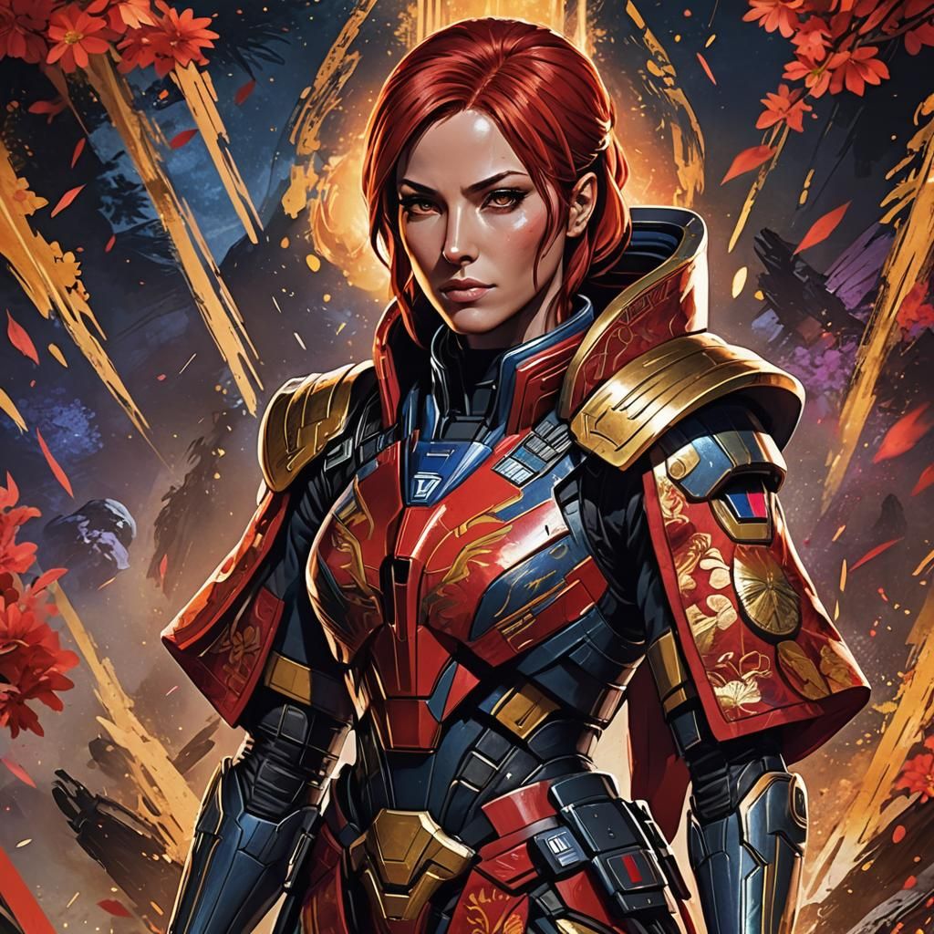 Heroic Commander in Kimono: Anime Cel-Shaded Art