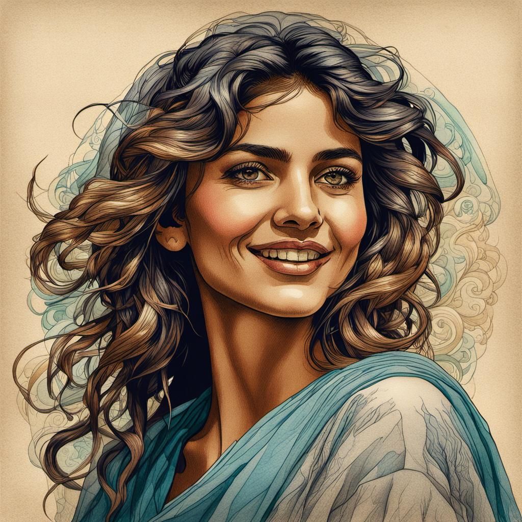 Attractive Arab Woman in Art Nouveau Style