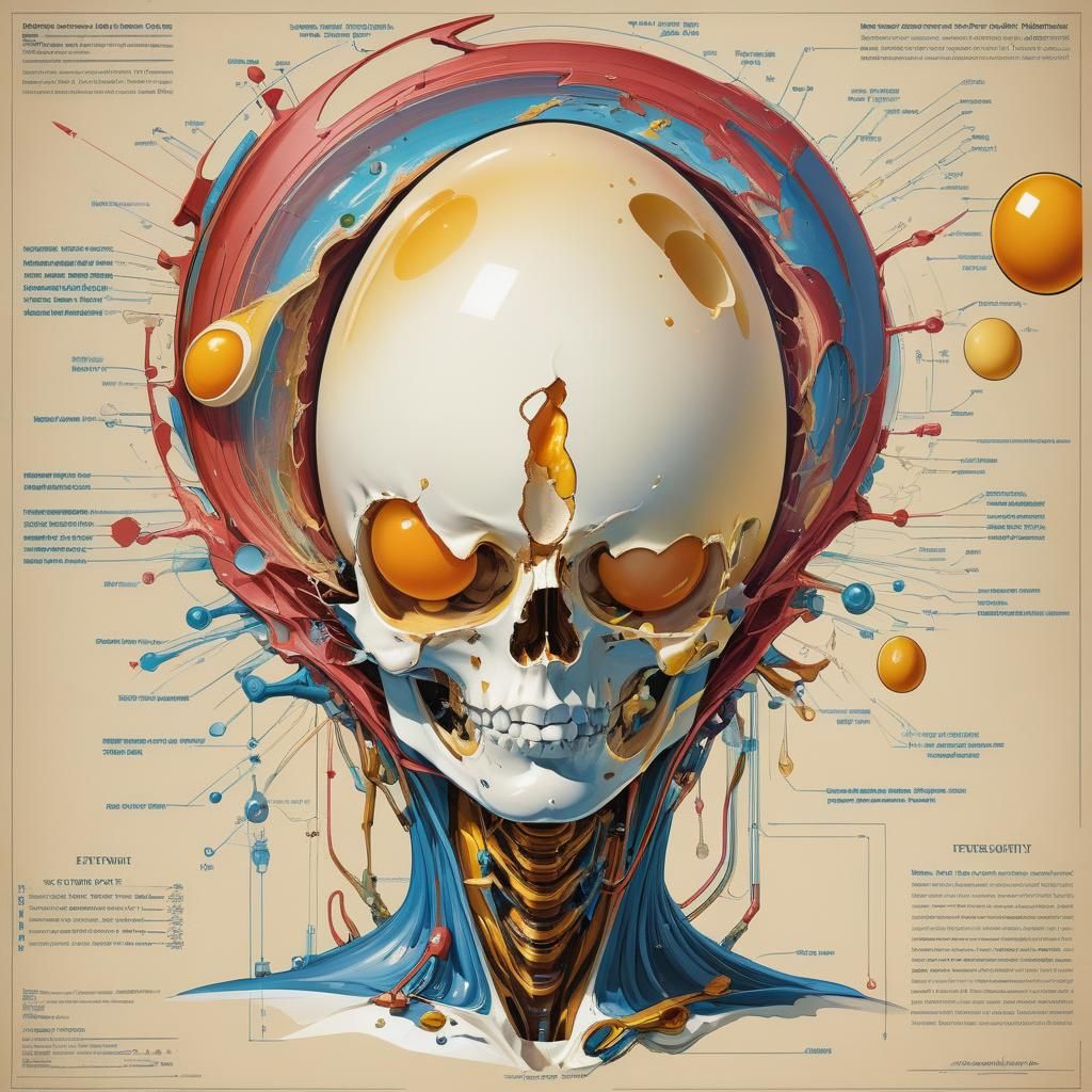 Surreal Mannequin Head with Flowing Egg Yolk