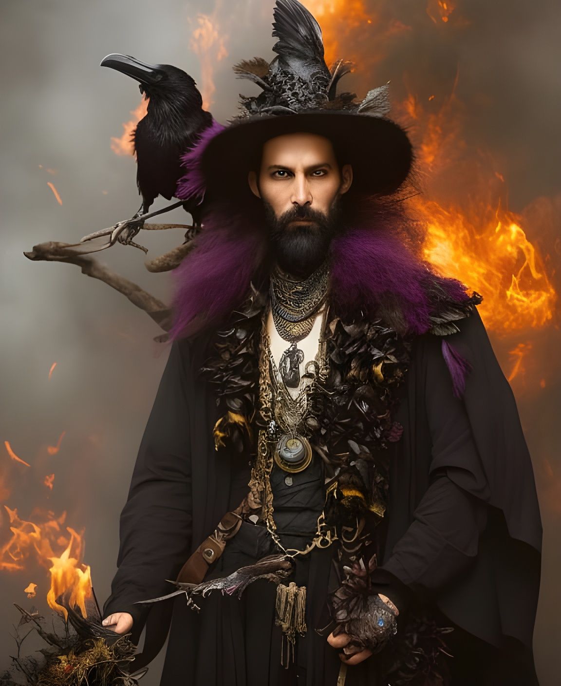 Warlock Portrait with Ravens in Fantasycore Art
