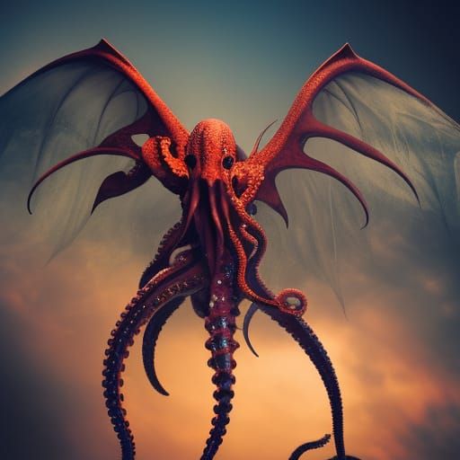 Dragon-Octopus Demon Hybrid with Wings