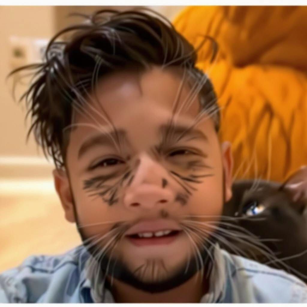 Childlike Cat: AI-Generated Feline Illustration