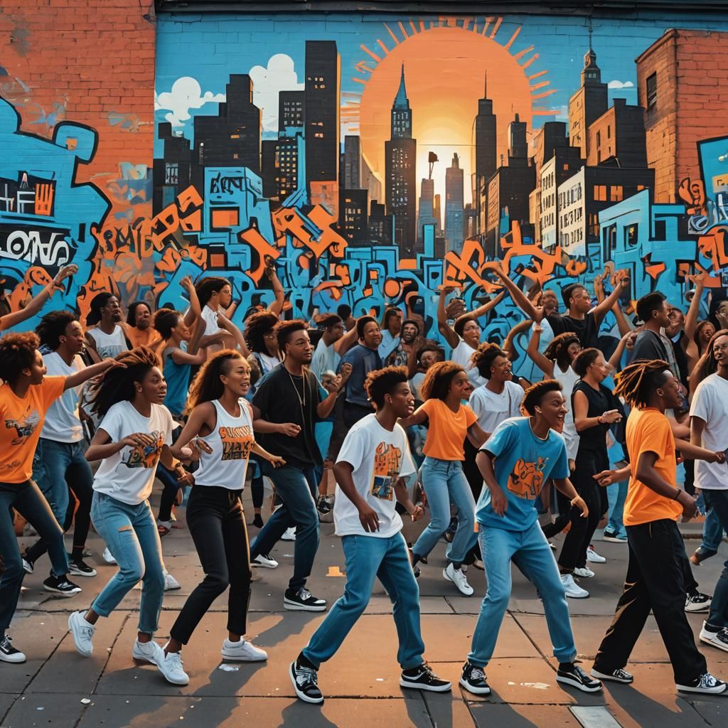 90s Graffiti Dancers in Urban Fantasy Streetscape