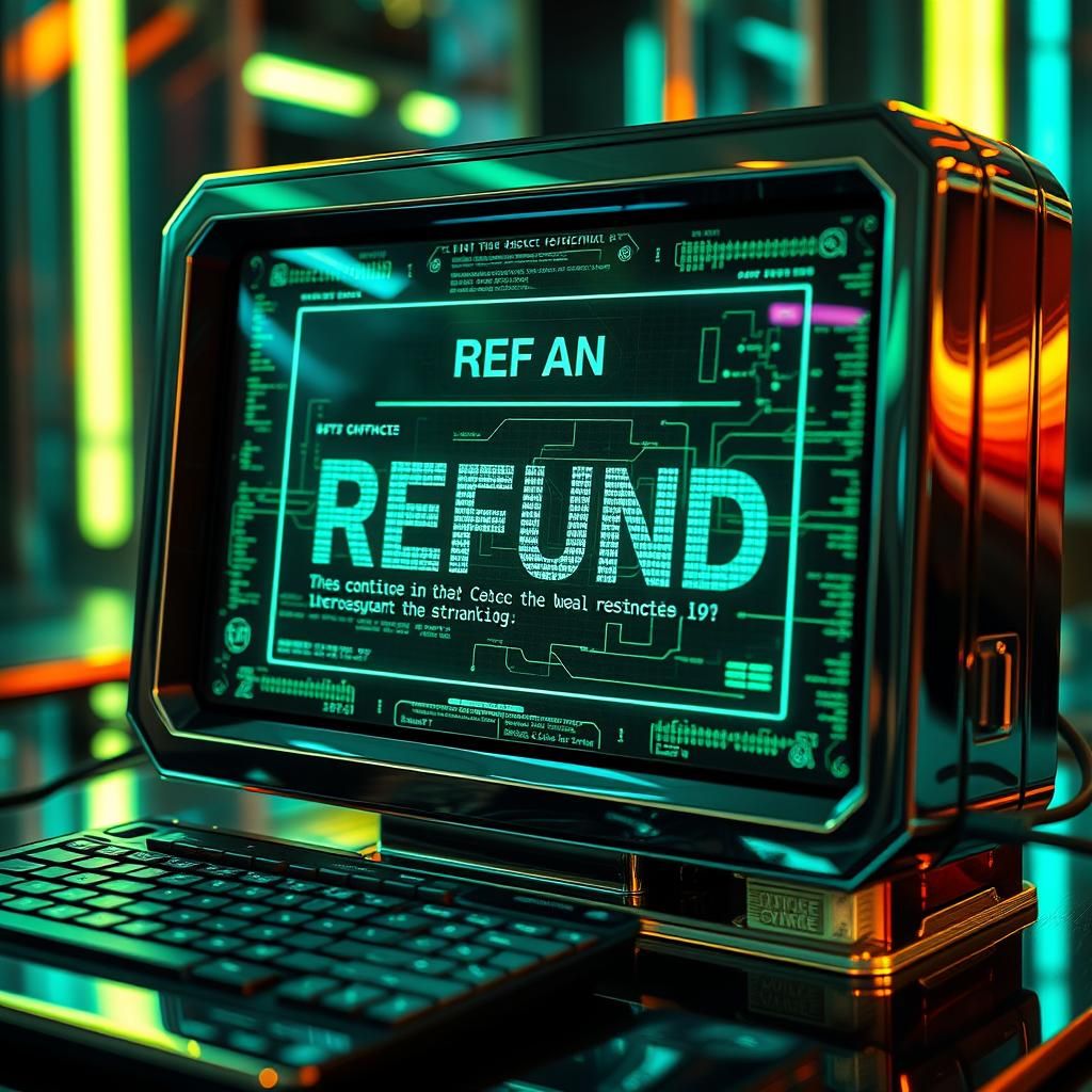 Electronic Refund Notice in Cyberpunk Dystopian Style