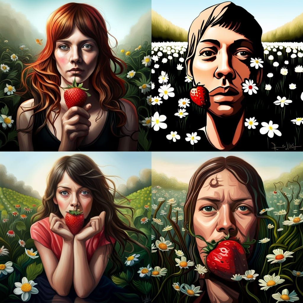 Hyperrealistic Strawberry Fields Forever in Splash Art