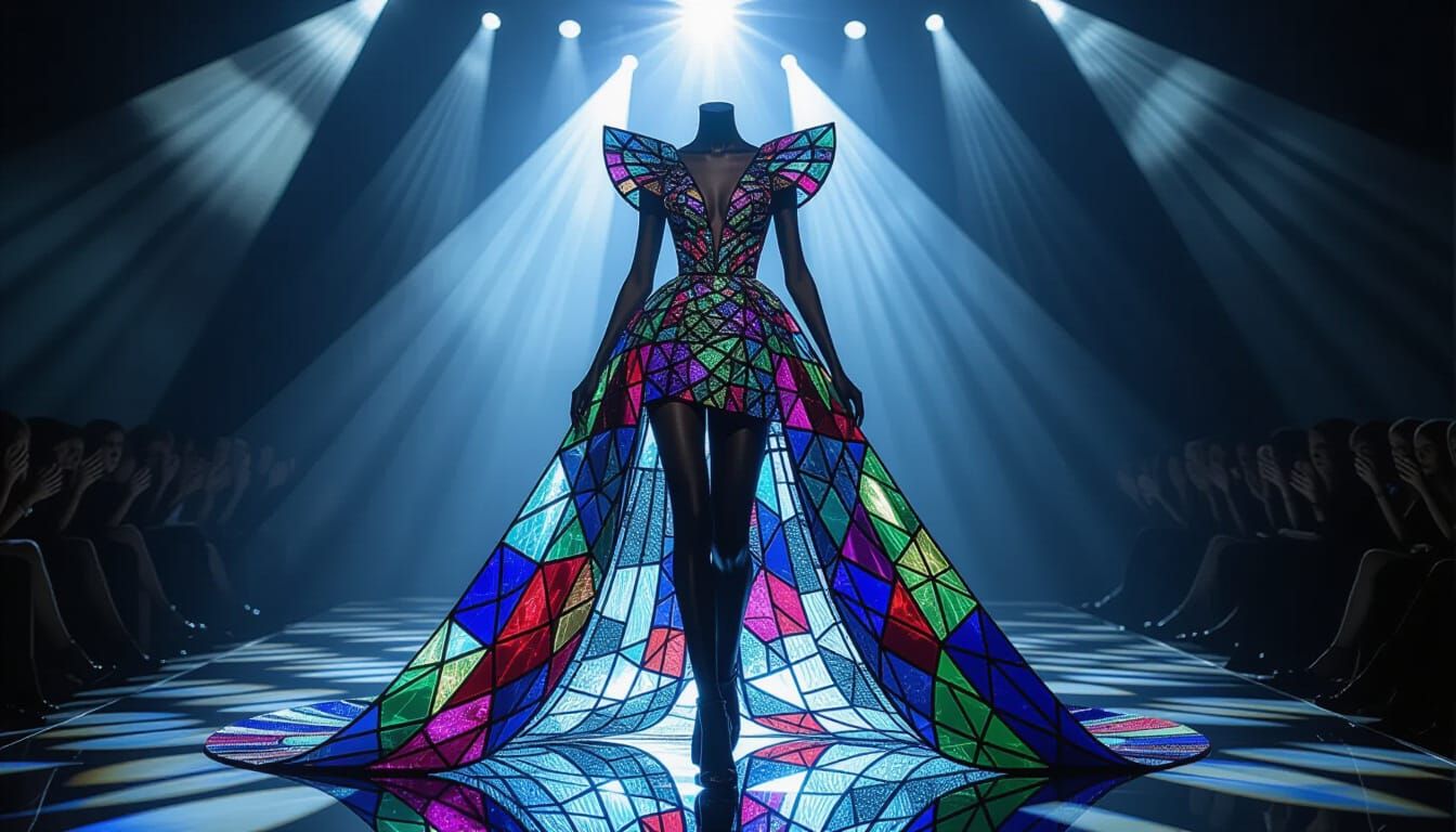 Crystal Stained Glass Dress on Black Crystal Mannequin