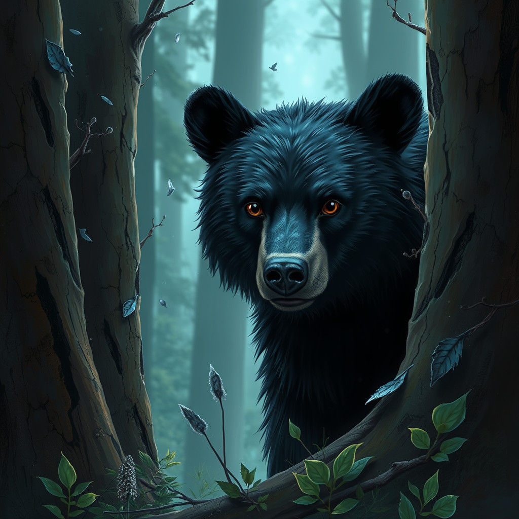 Curious Black Bear in Fantasy Forest Concept Art
