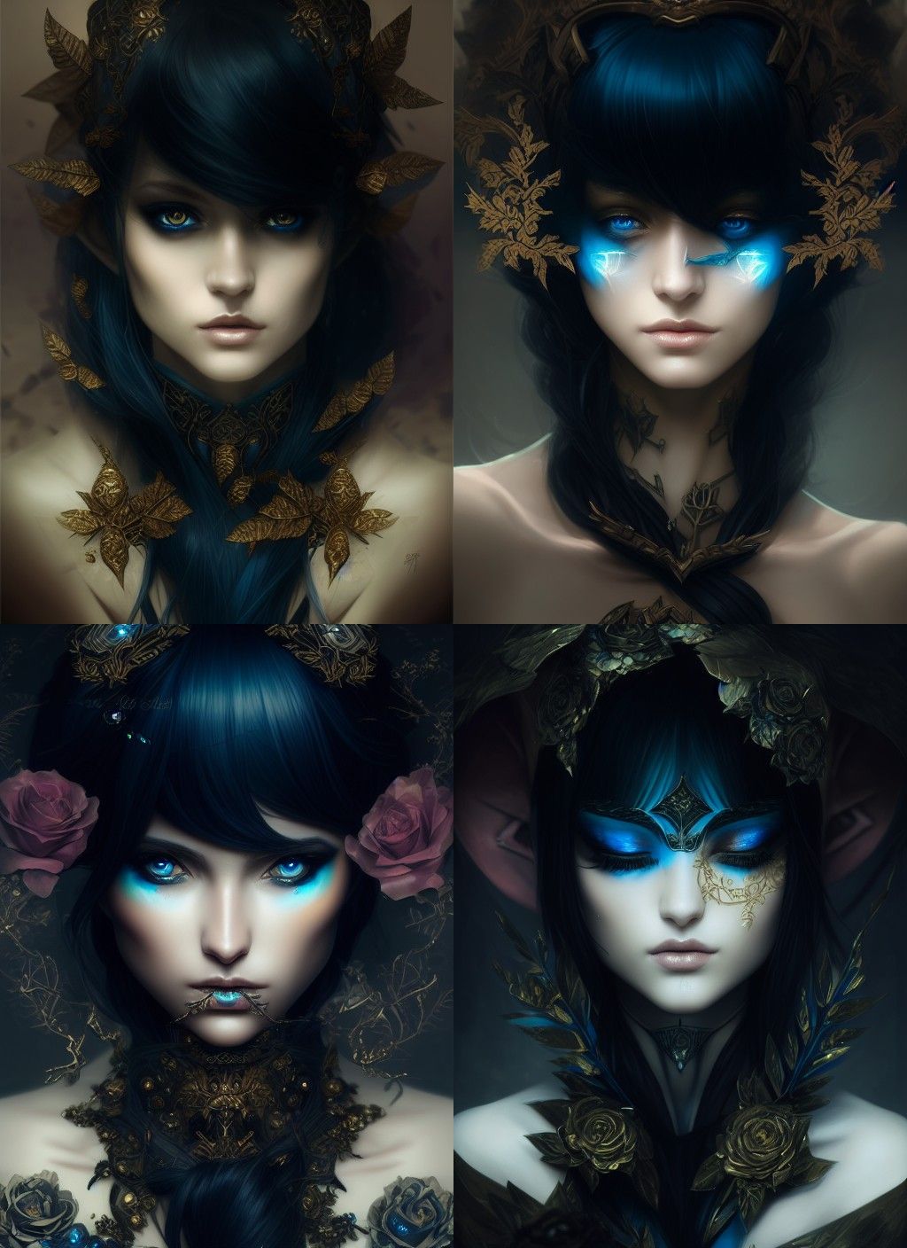 Beautiful Elf with Black Roses in Digital Art