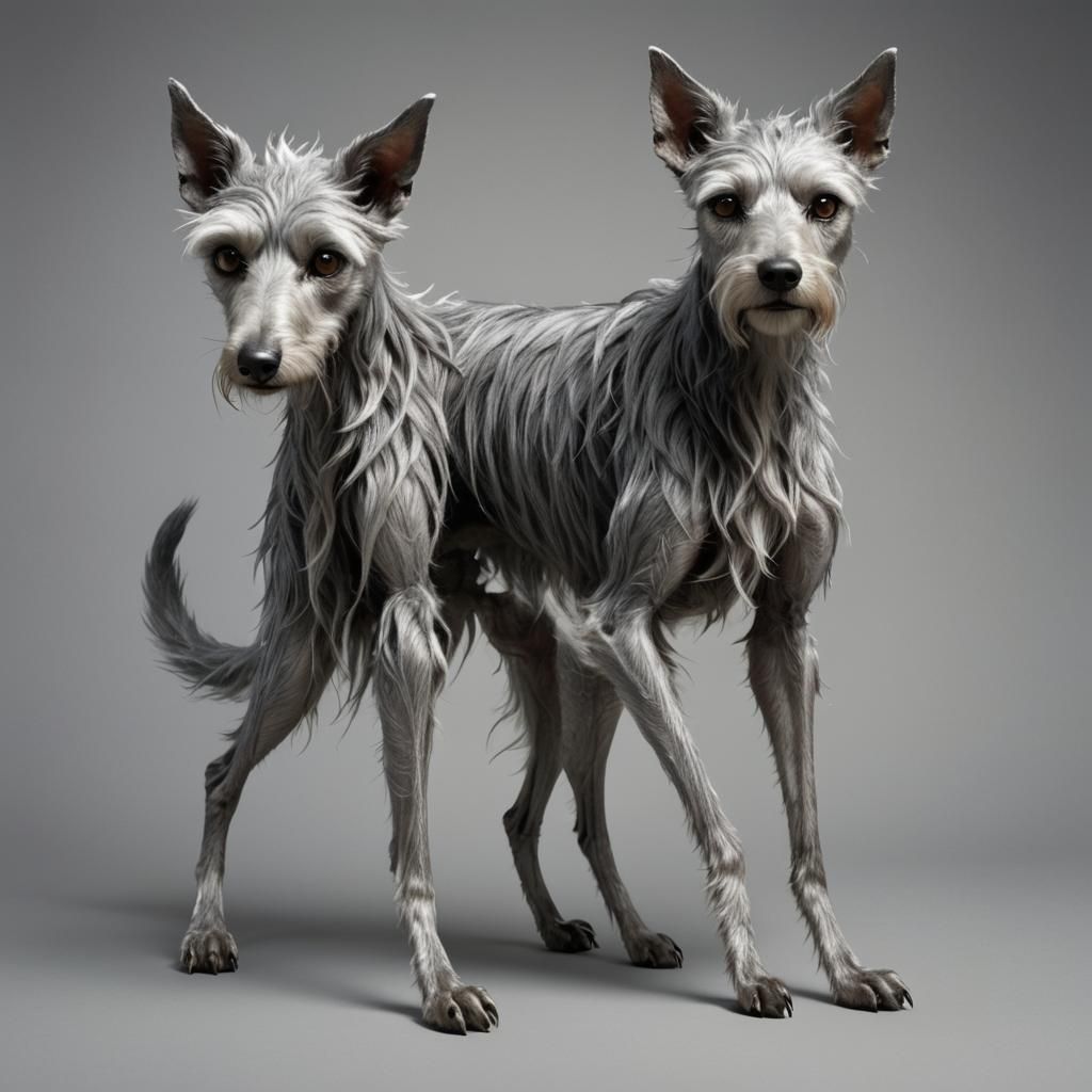 Silver Fur Humanoid Creature with Terrier Head