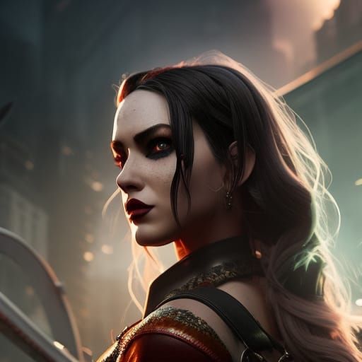 Harley Quinn in a Stormy Night: Hyperrealistic Portrait