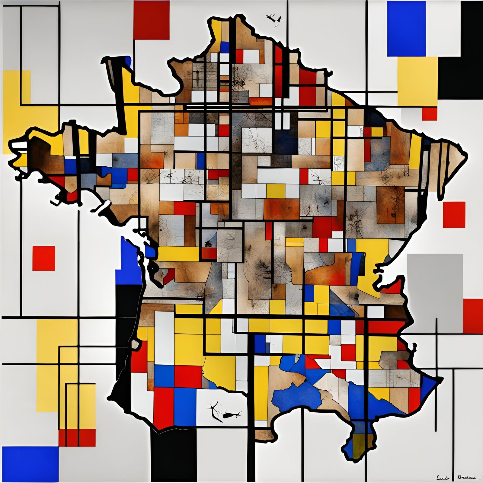 De Stijl Map of France (Homage to Piet Mondrian)