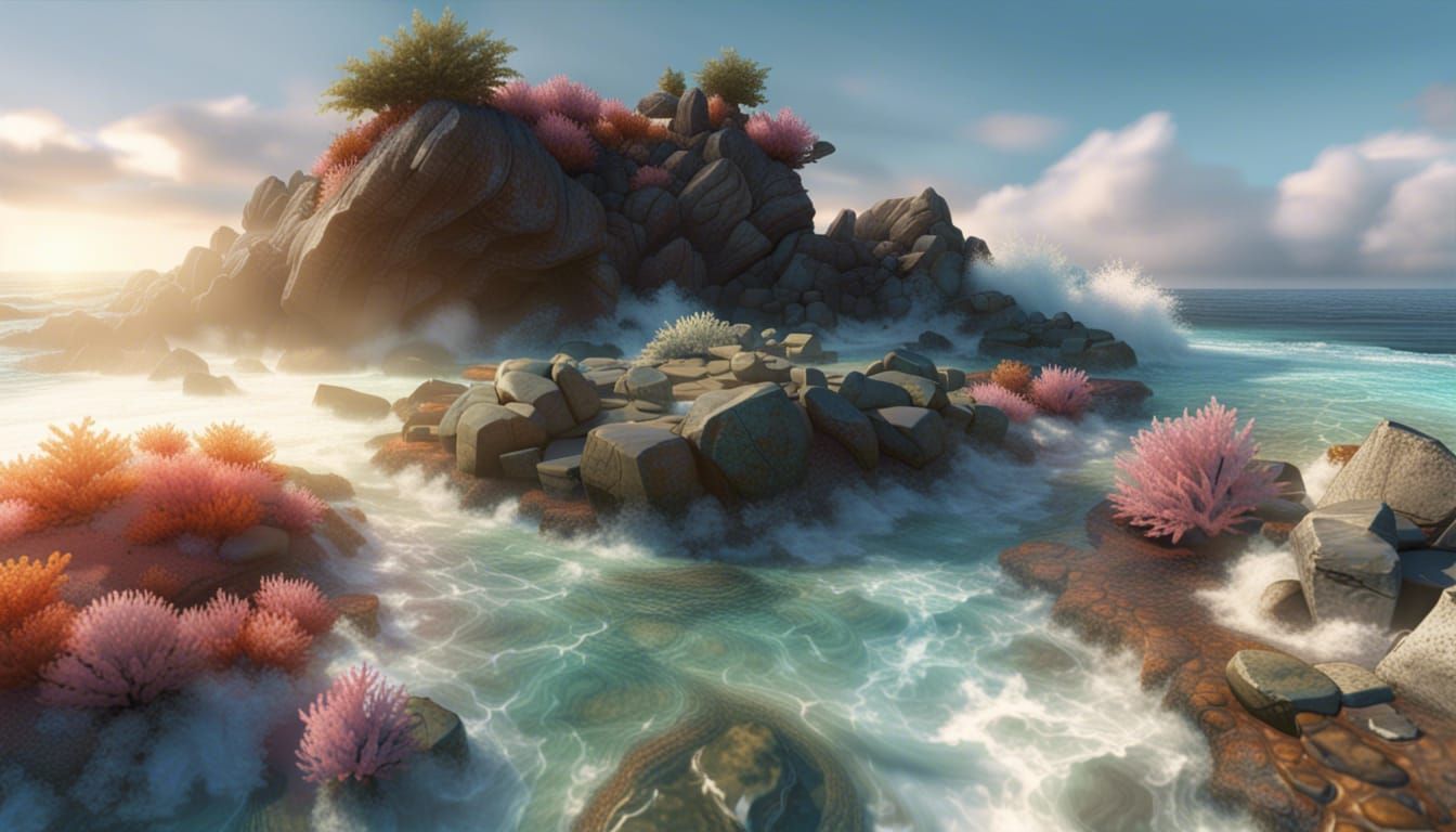 Iridescent Coral Hideout at Rocky Coast