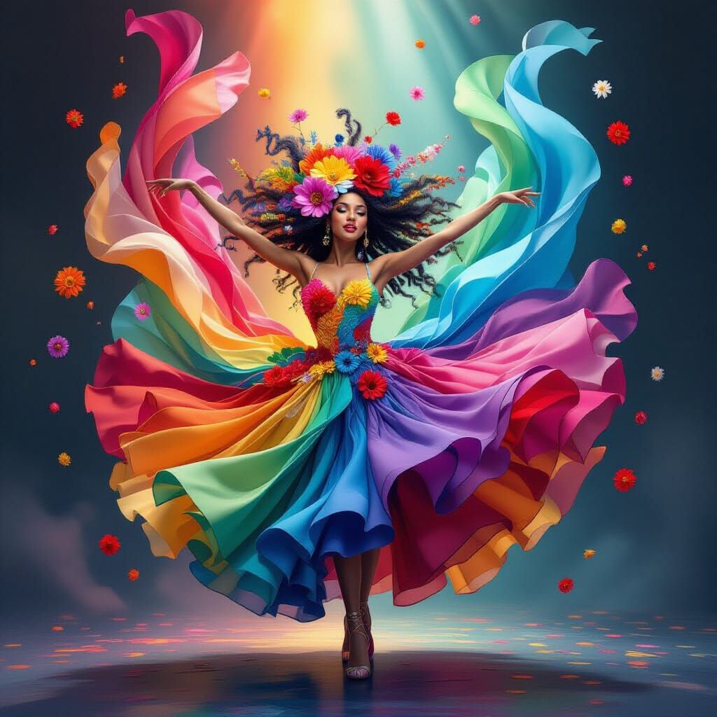 Colorful Trolls Dancer in Swirling Fabric, Detailed Digital ...