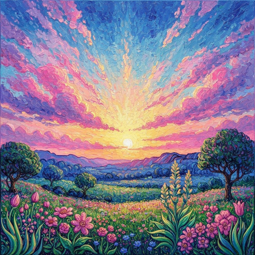 Impressionistic Dawn with Vivid Colors as Oil Painting