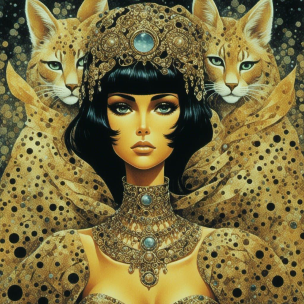 Whimsical Feline Character in Glitch Art Style