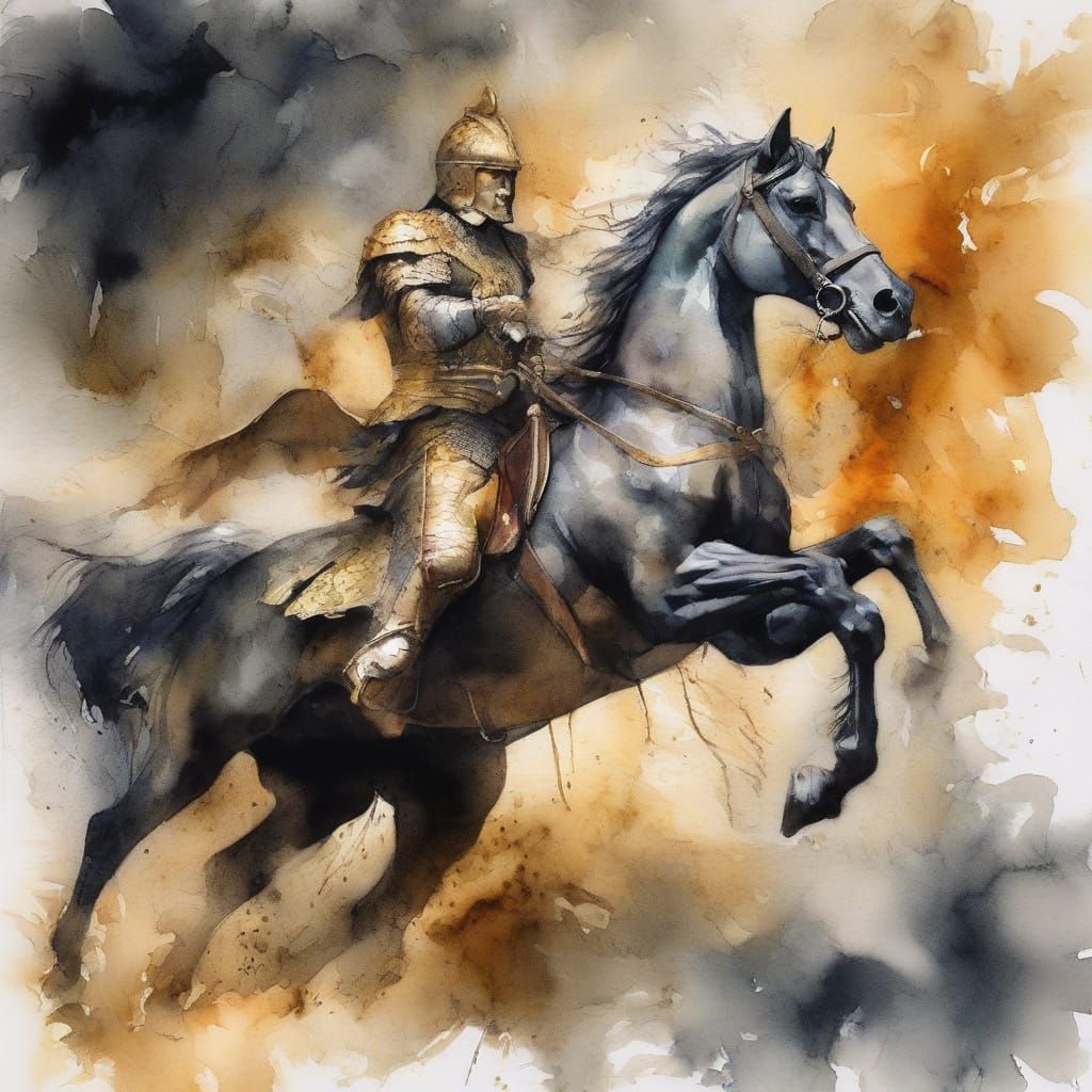 Ink Splash Watercolour of Epic Saint George and Dragon Battl...